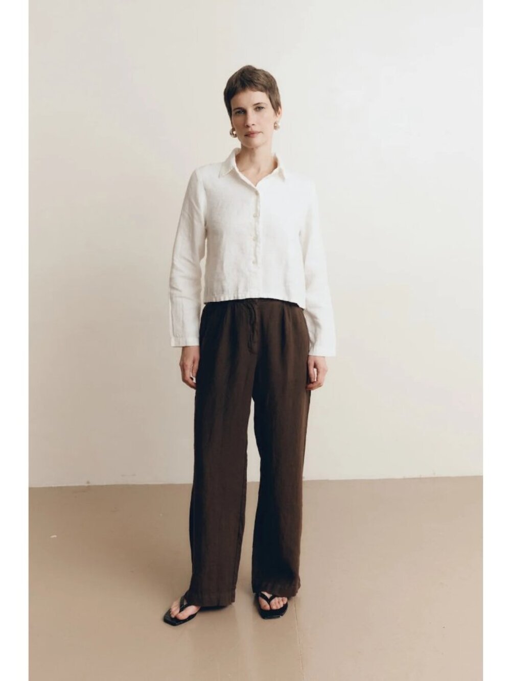 VIR VITA Marina Pleated Linen Trouser Sz S Chestnut - Picture 1 of 12
